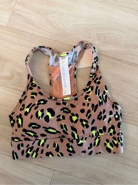 Fabletics Leopard Print On The Go Sports Bra - Neon Green on Brown